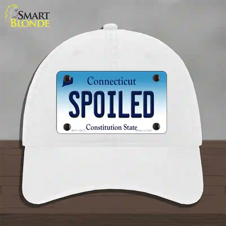 Spoiled Connecticut Novelty License Plate Hat Unconstructed Cotton / White