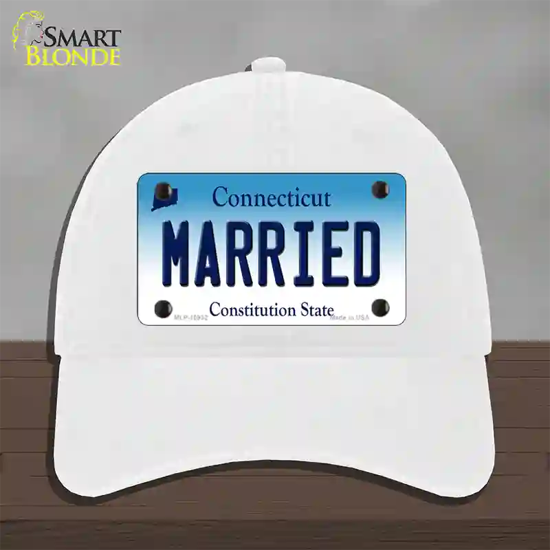 Married Connecticut Novelty License Plate Hat Unconstructed Cotton / White