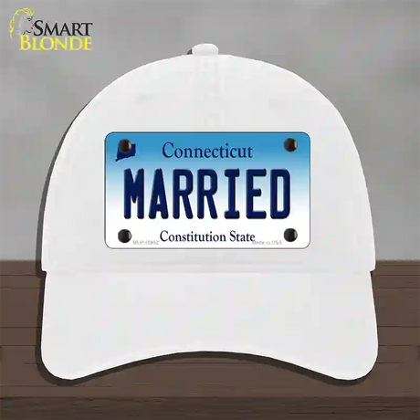 Married Connecticut Novelty License Plate Hat Unconstructed Cotton / White