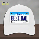Best Dad Iowa Novelty License Plate Hat Unconstructed Cotton / White