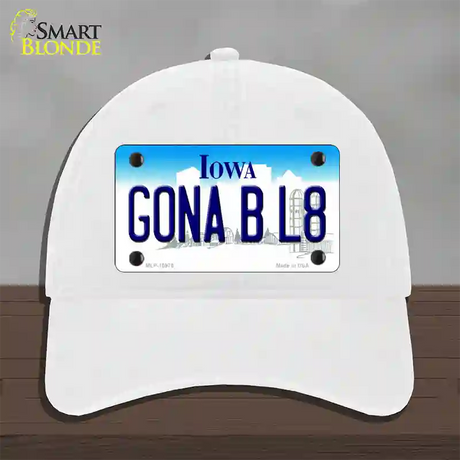 Gona B L8 Iowa Novelty License Plate Hat Unconstructed Cotton / White