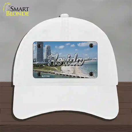 Florida White Sand Beach State Novelty License Plate Hat Unconstructed Cotton / White