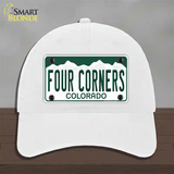 Four Corners Colorado Novelty License Plate Hat Unconstructed Cotton White