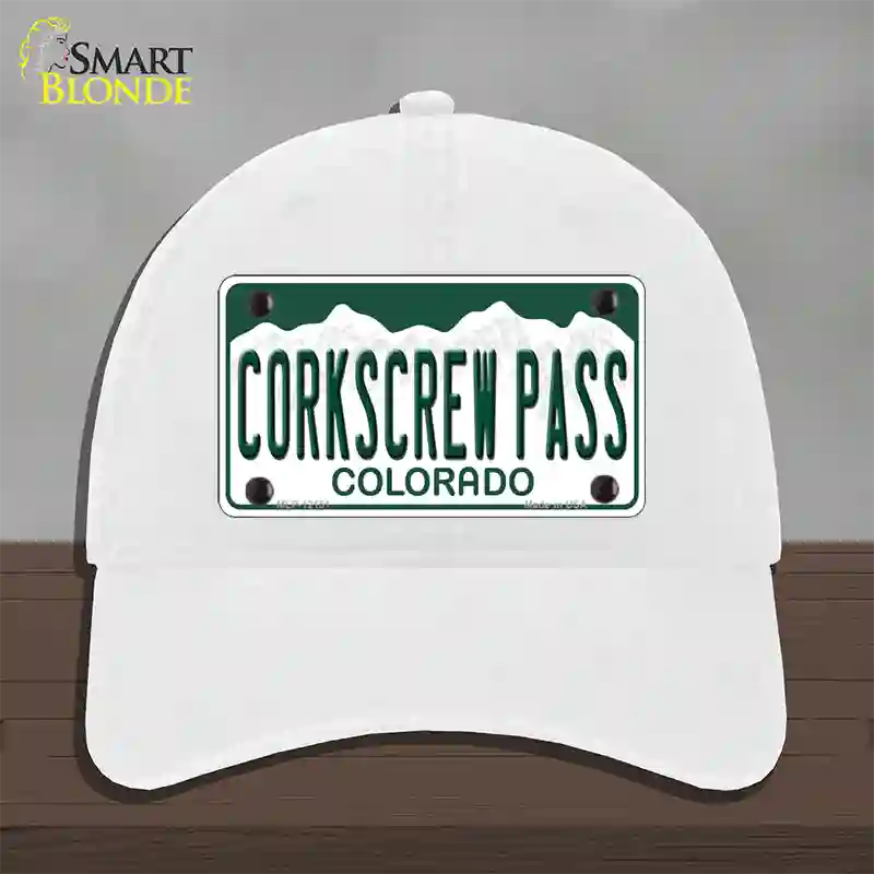 Corkscrew Pass Colorado Novelty License Plate Hat Unconstructed Cotton White