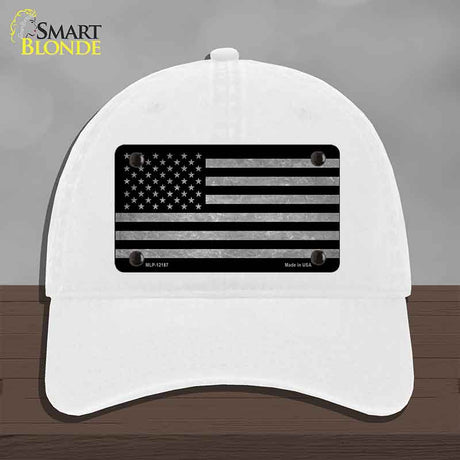 American Flag Black and Gray Novelty License Plate Hat Unconstructed Cotton White