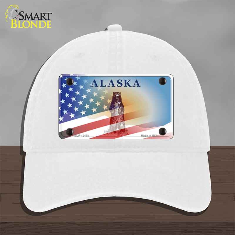 Alaska Bear with American Flag Novelty License Plate Hat HAT-MLP-12478