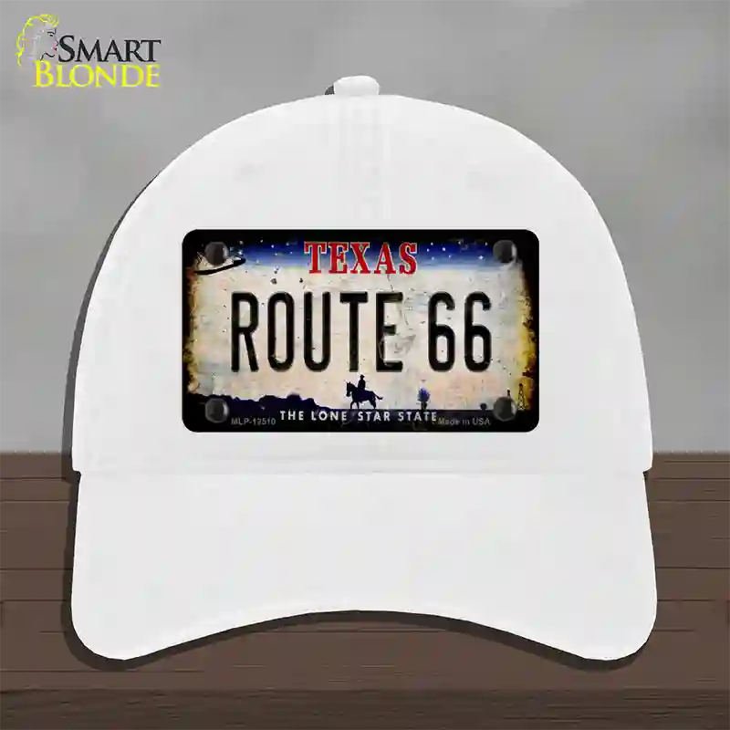 Route 66 Texas Rusty Novelty License Plate Hat Unconstructed Cotton / White
