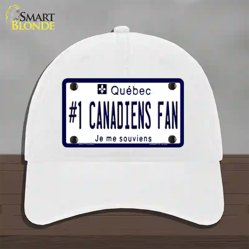 Number 1 Canadiens Fan Novelty License Plate Hat Tag Unconstructed Cotton / White