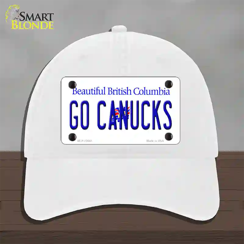 Go Canucks Novelty License Plate Hat Tag Unconstructed Cotton / White