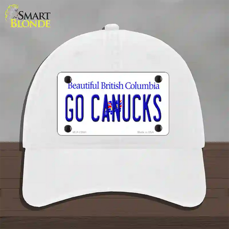 Go Canucks Novelty License Plate Hat Tag Unconstructed Cotton / White
