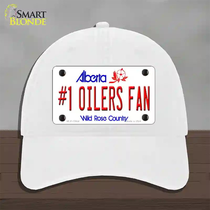 Number 1 Oilers Fan Novelty License Plate Hat Tag Unconstructed Cotton / White