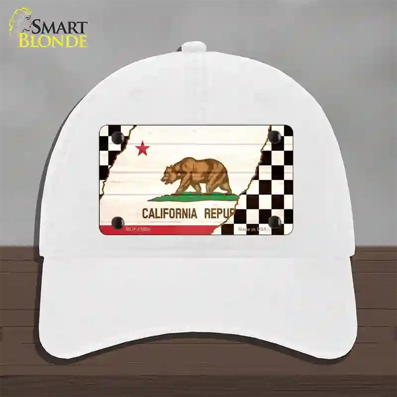 California Racing Flag Novelty License Plate Hat Tag Unconstructed Cotton White