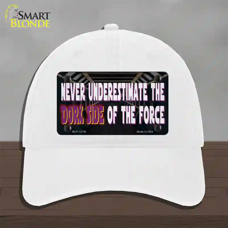 The Dork Side Novelty License Plate Hat Tag Unconstructed Cotton White