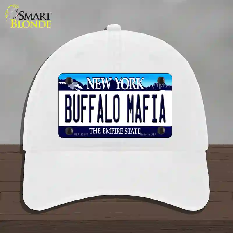 Buffalo Mafia New York Novelty License Plate Hat Tag Unconstructed Cotton White