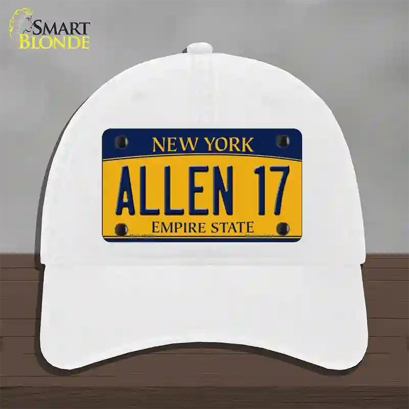 Allen 17 New York Novelty License Plate Hat Tag Unconstructed Cotton White