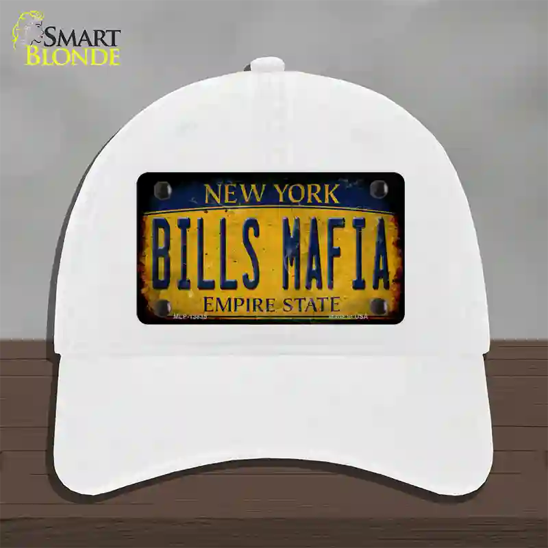 Bills Mafia New York Yellow Rusty Novelty License Plate Hat Tag Unconstructed Cotton White