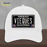 Vieques Puerto Rico Black Novelty License Plate Hat Unconstructed Cotton / White
