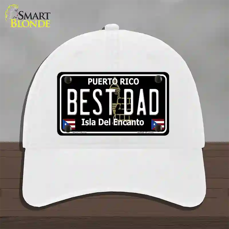 Best Dad Puerto Rico Black Novelty License Plate Hat Unconstructed Cotton / White