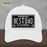 Best Dad Puerto Rico Black Novelty License Plate Hat Unconstructed Cotton / White