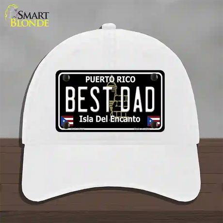 Best Dad Puerto Rico Black Novelty License Plate Hat Unconstructed Cotton / White