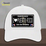 I Love Puerto Rico Black Novelty License Plate Hat Unconstructed Cotton / White
