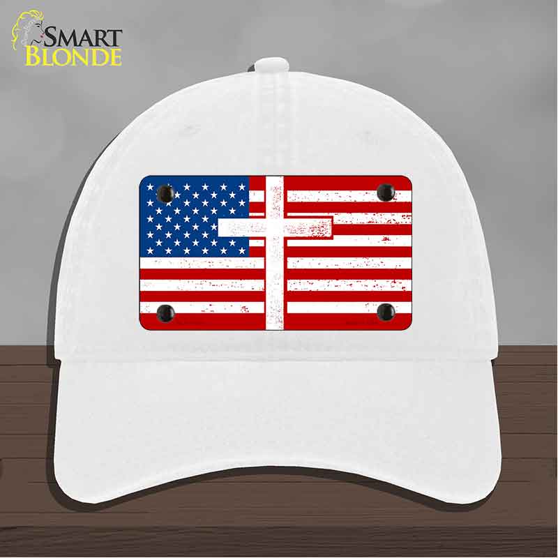 American Flag with Cross Novelty License Plate Hat HAT-MLP-14518