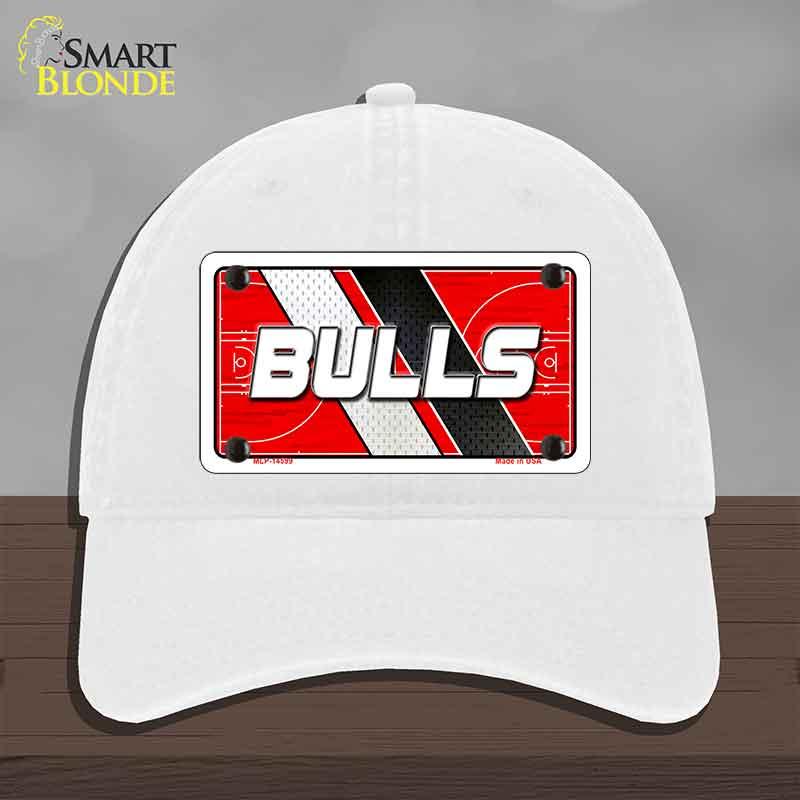 White cap with a 'BULLS' logo on a gray background