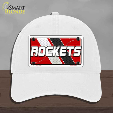 White cap with 'ROCKETS' design on a gray background
