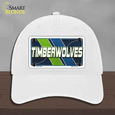 White cap with 'TIMBERWOLVES' design on a gray background