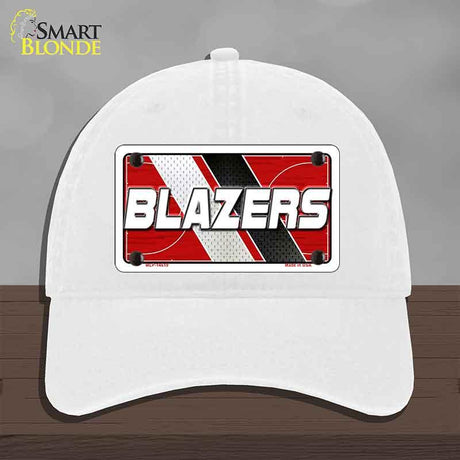 White cap with 'BLAZERS' design on a gray background