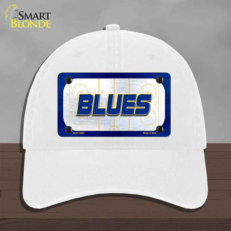 BLUES Graphic Novelty License Plate Hat HAT-MLP-14681 Unconstructed Cotton White