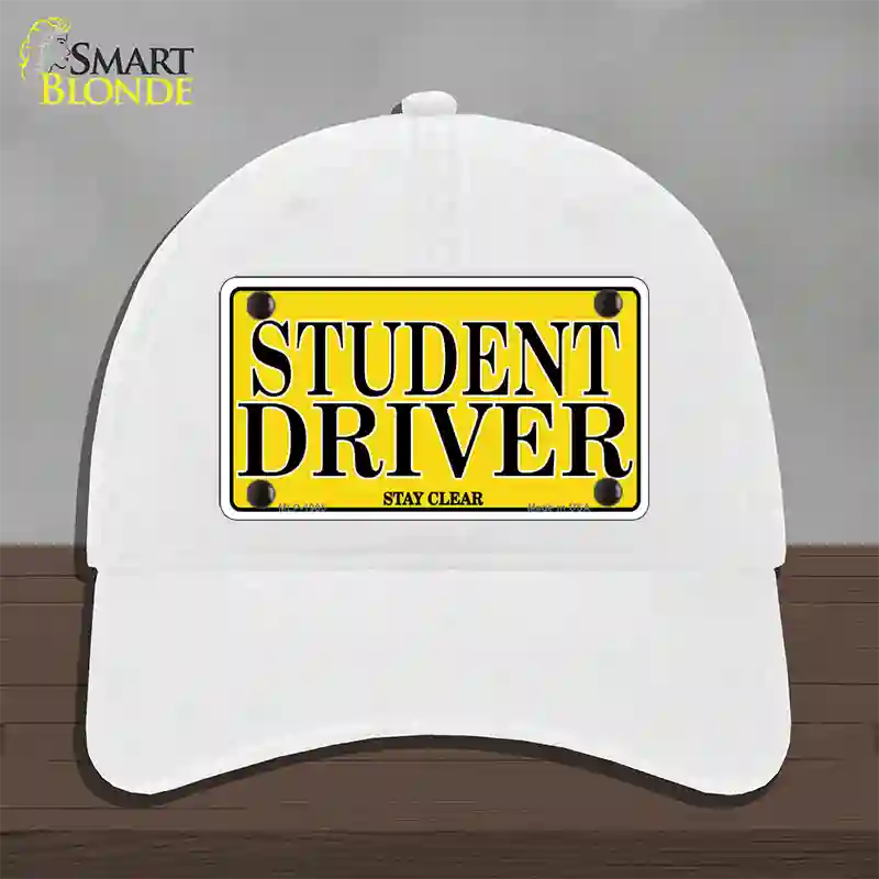 Student Driver Novelty License Plate Hat Unconstructed Cotton / White