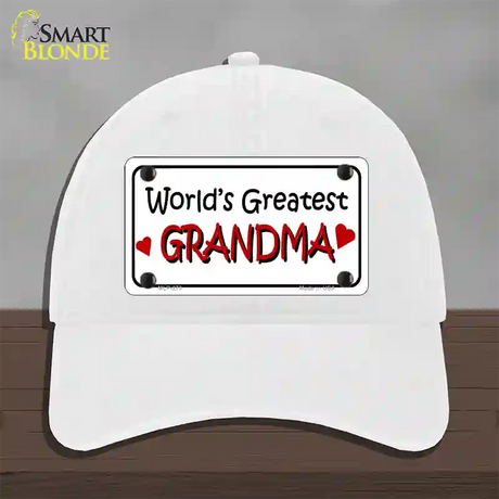 Worlds Greatest Grandma Novelty License Plate Hat Unconstructed Cotton / White
