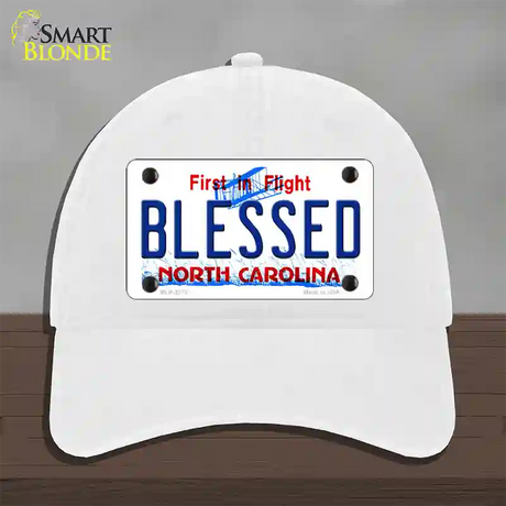 Blessed North Carolina Novelty License Plate Hat Unconstructed Cotton / White