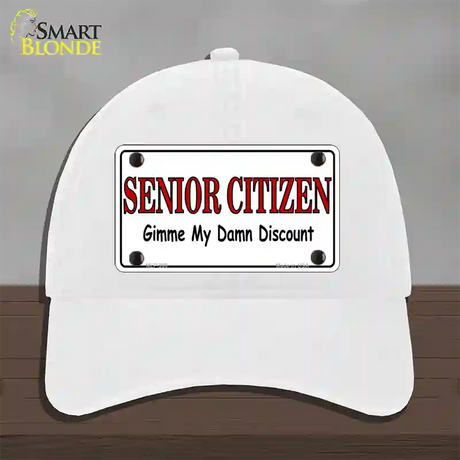Senior Citizen Discount Novelty License Plate Hat Unconstructed Cotton / White