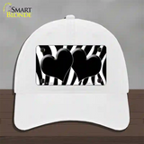 Black White Zebra Black Centered Hearts Novelty License Plate Hat Unconstructed Cotton / White