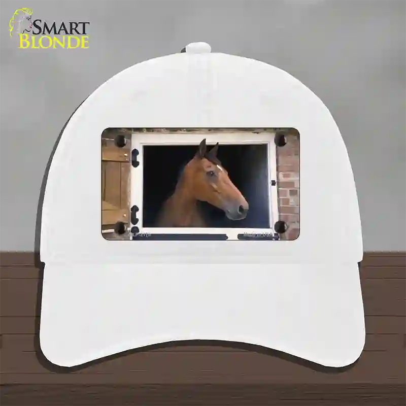 Horse In Barn Novelty License Plate Hat Unconstructed Cotton / White