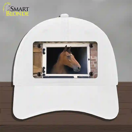 Horse In Barn Novelty License Plate Hat Unconstructed Cotton / White