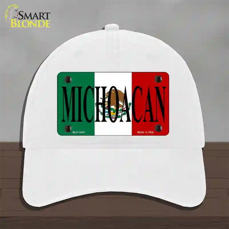 Michoacan Mexico Flag Novelty License Plate Hat Unconstructed Cotton / White