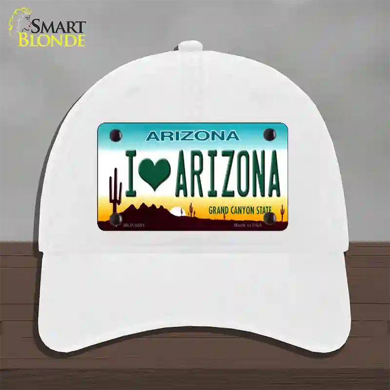 I Love Arizona Novelty License Plate Hat Unconstructed Cotton / White