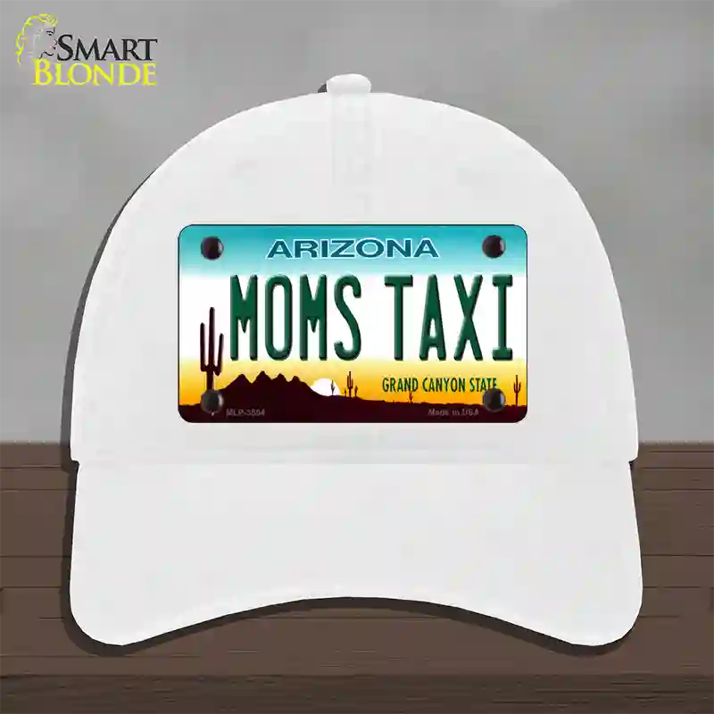 Moms Taxi Arizona Novelty License Plate Hat Unconstructed Cotton / White