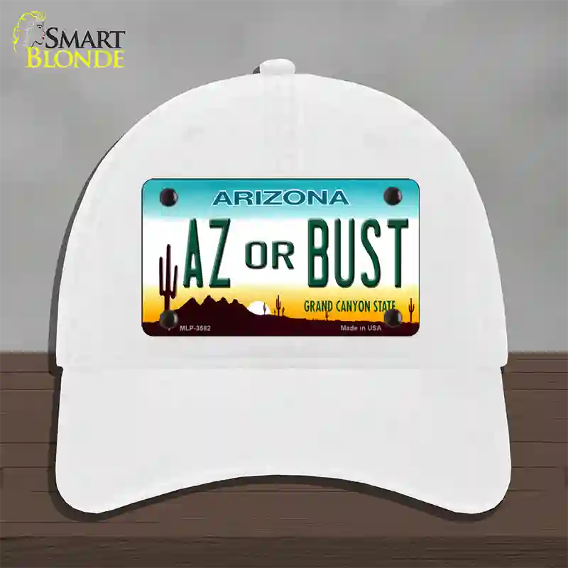 Arizona Az Or Bust Novelty License Plate Hat Unconstructed Cotton / White