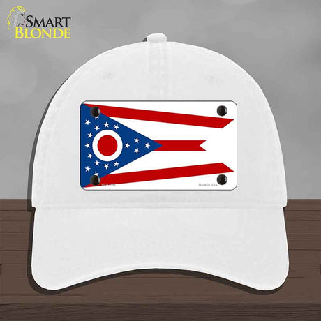Ohio State Flag Novelty License Plate Hat Unconstructed Cotton White