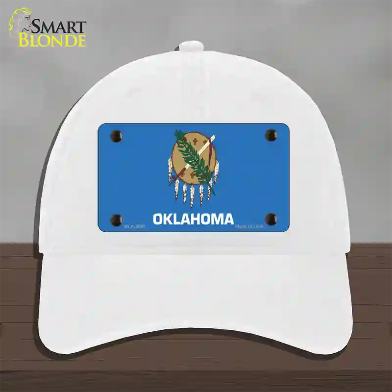 Oklahoma State Flag Novelty License Plate Hat Unconstructed Cotton / White