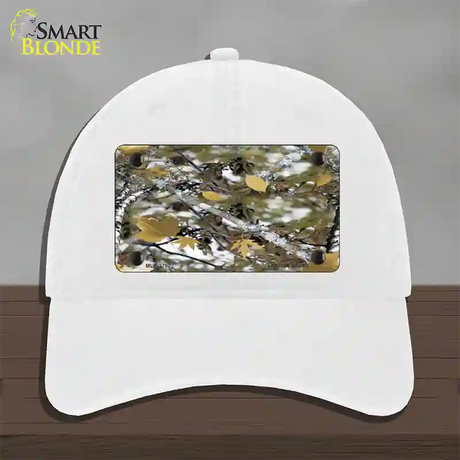 Real Leaf Camouflage Novelty License Plate Hat Unconstructed Cotton / White