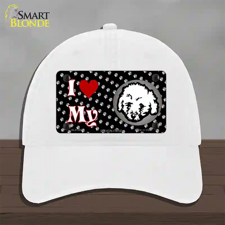 I Love My Bichon Frise Novelty License Plate Hat Unconstructed Cotton / White