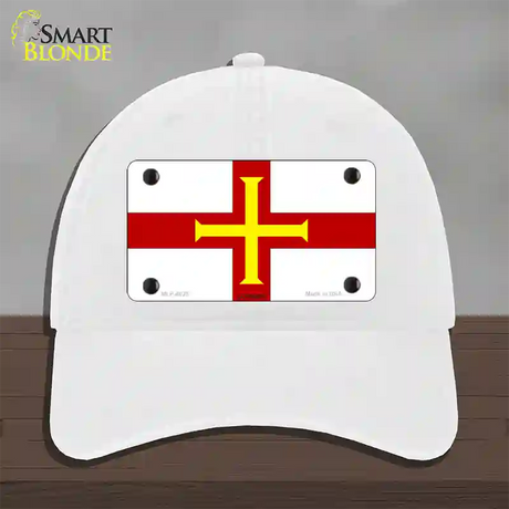 Guernsey Flag Novelty License Plate Hat Unconstructed Cotton / White
