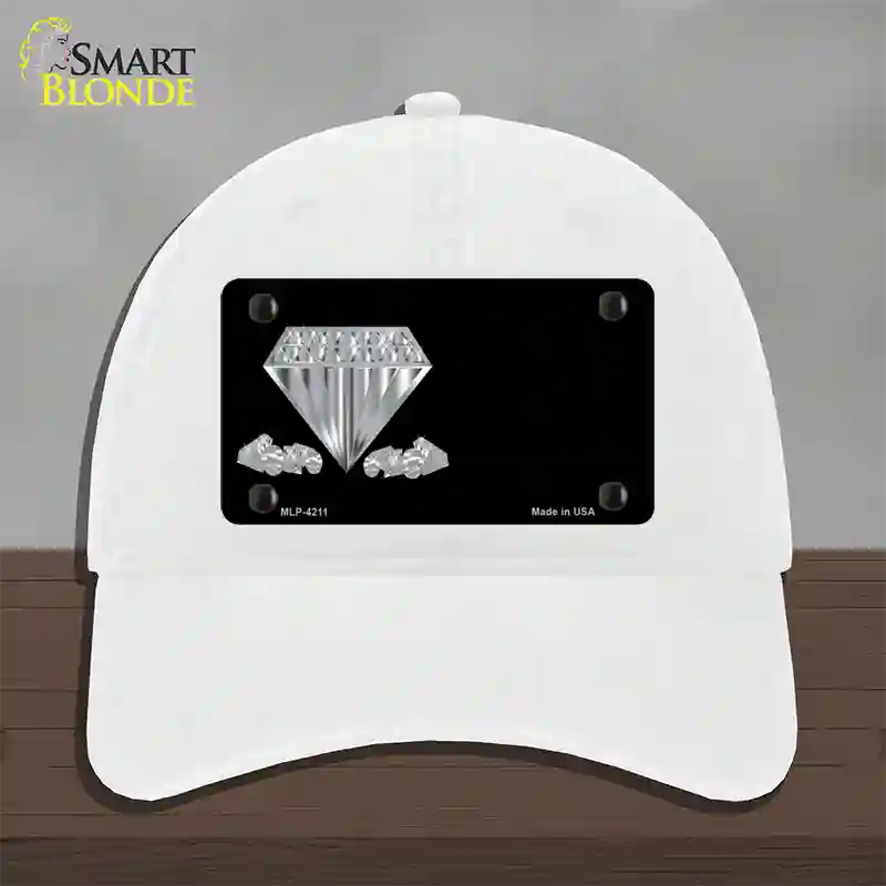 Diamonds Offset Novelty License Plate Hat Unconstructed Cotton / White