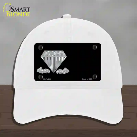 Diamonds Offset Novelty License Plate Hat Unconstructed Cotton / White