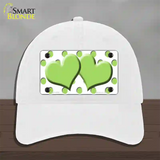 Lime Green White Polka Dot Lime Green Centered Hearts Novelty License Plate Hat Unconstructed Cotton / White